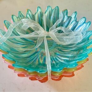 Akcam Turkish Glass Dessert Bowls Set of 4 Pastel Blue Orange Yellow Pink • NEW